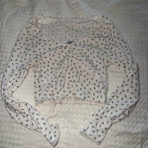 Floral White and Blue Women's Top